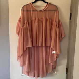 Sheer Blush Pink Layered Chiffon Hi-Low Top